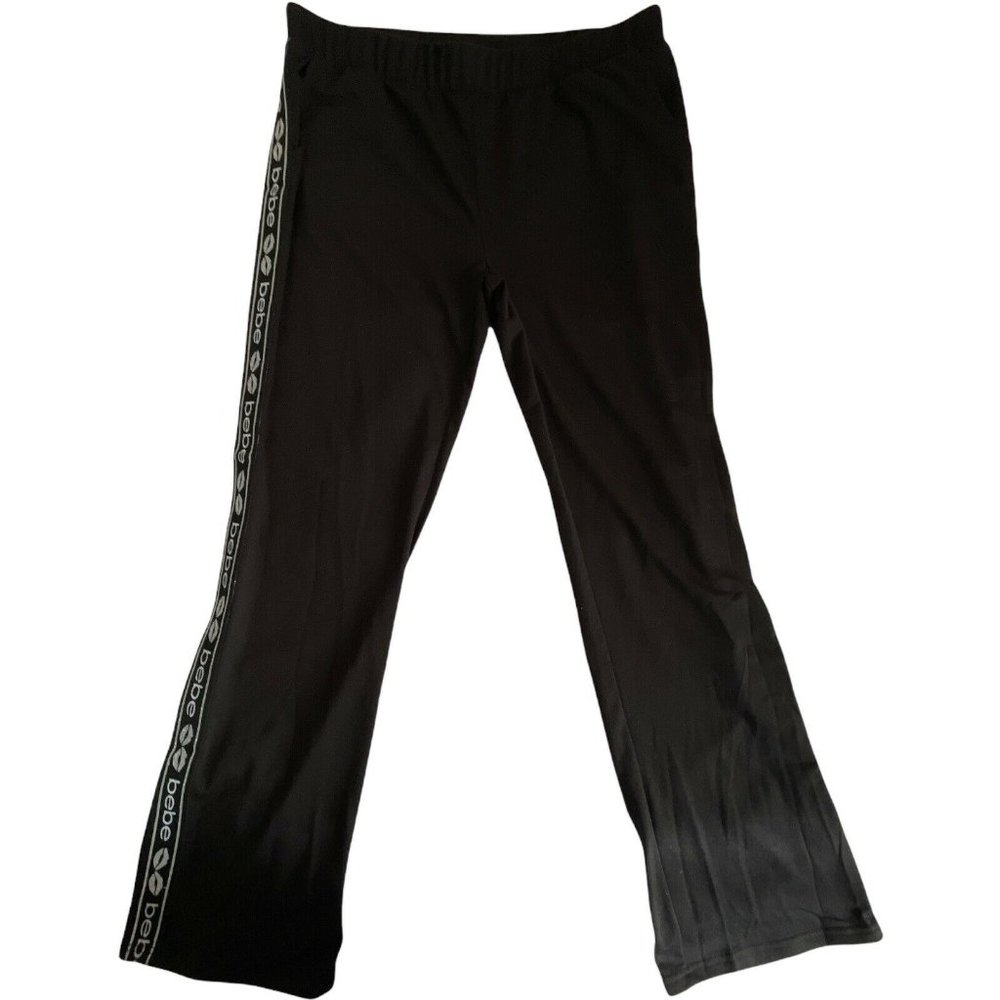 Women’s Joggers BEBE Side Logo Stripped PANTS Black/Strip White Size XL
